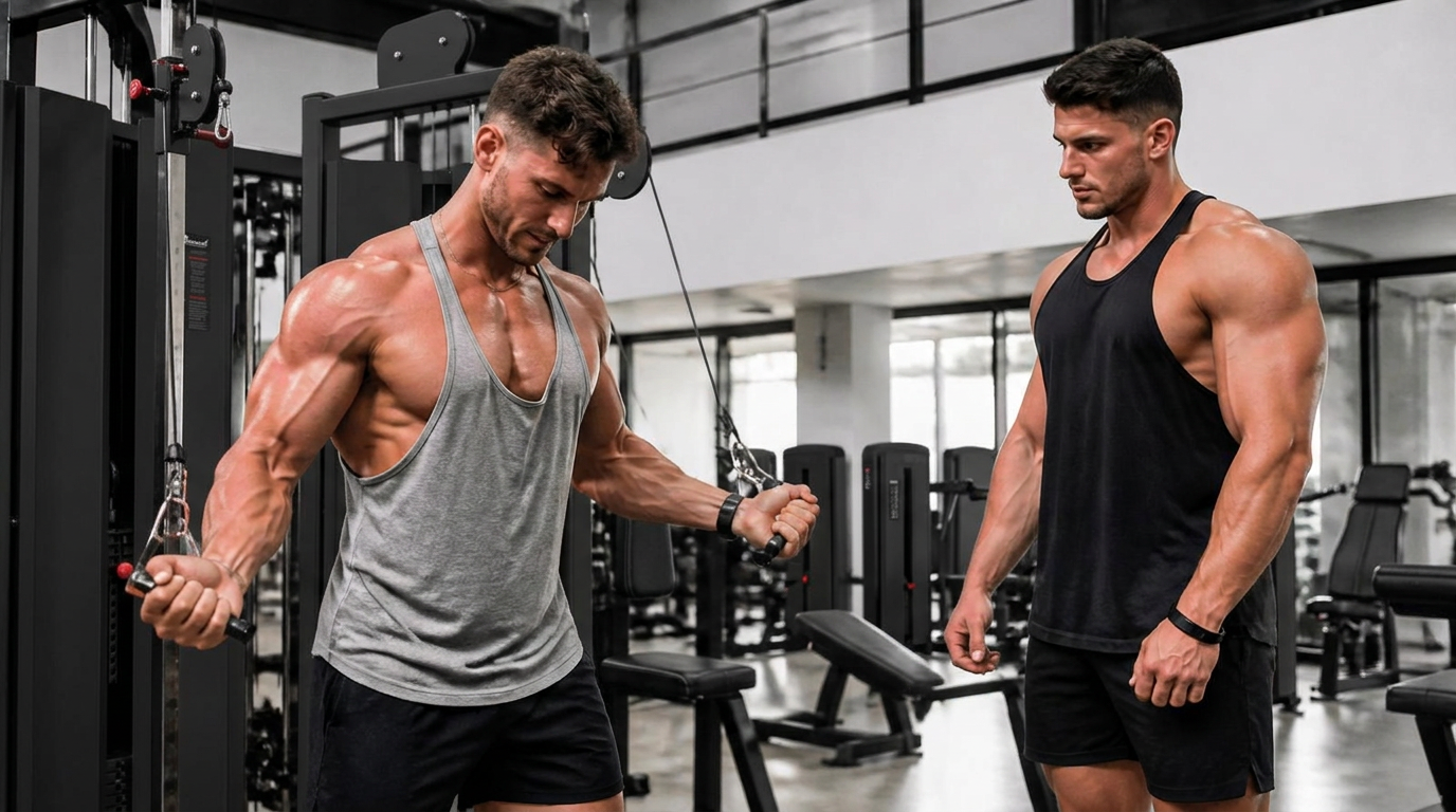 Fisiculturistas treinando em academia equipada
